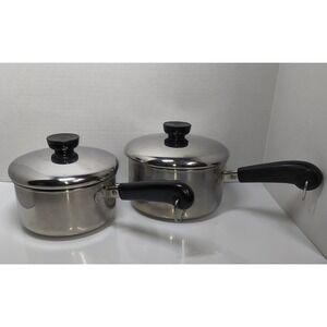 Vintage REVERE WARE 1801 Saucepan Set~ 1 & 1.5 Qt Tri Ply Disc Bottom With Lids